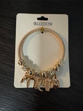 Blossom Gold Charm Bangle Bracelet - Gold